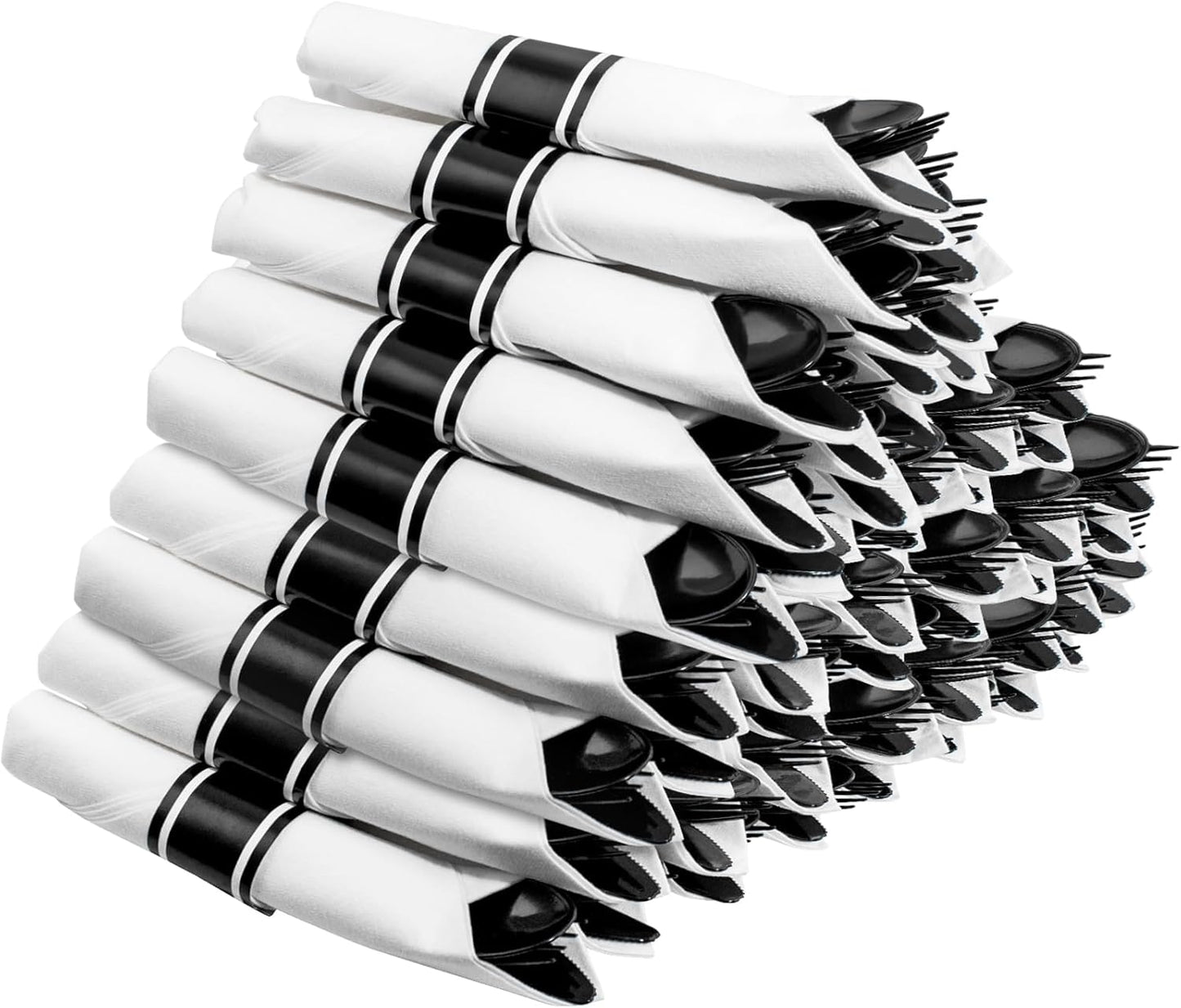Supernal 240 Silver Plastic Silverware Set - 60 Sets Pre Rolled Napkins with Cutlery - Mirror Polished Real Look Disposable Silver Utensils- Elegant Heavy Duty Flatware for Weddings & Catering