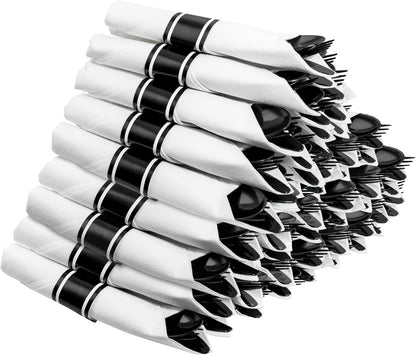 Supernal 240 Silver Plastic Silverware Set - 60 Sets Pre Rolled Napkins with Cutlery - Mirror Polished Real Look Disposable Silver Utensils- Elegant Heavy Duty Flatware for Weddings & Catering