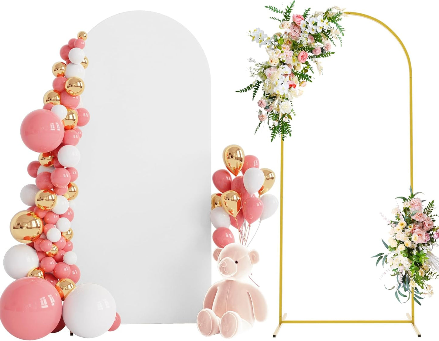 Wokceer 7.2 FT Wedding Arch Backdrop Stand and White Arch Cover, Metal Arch Stand with Arch Stand Cover for Birthday Party Wedding Ceremony Bridal Baby Shower Event Decor