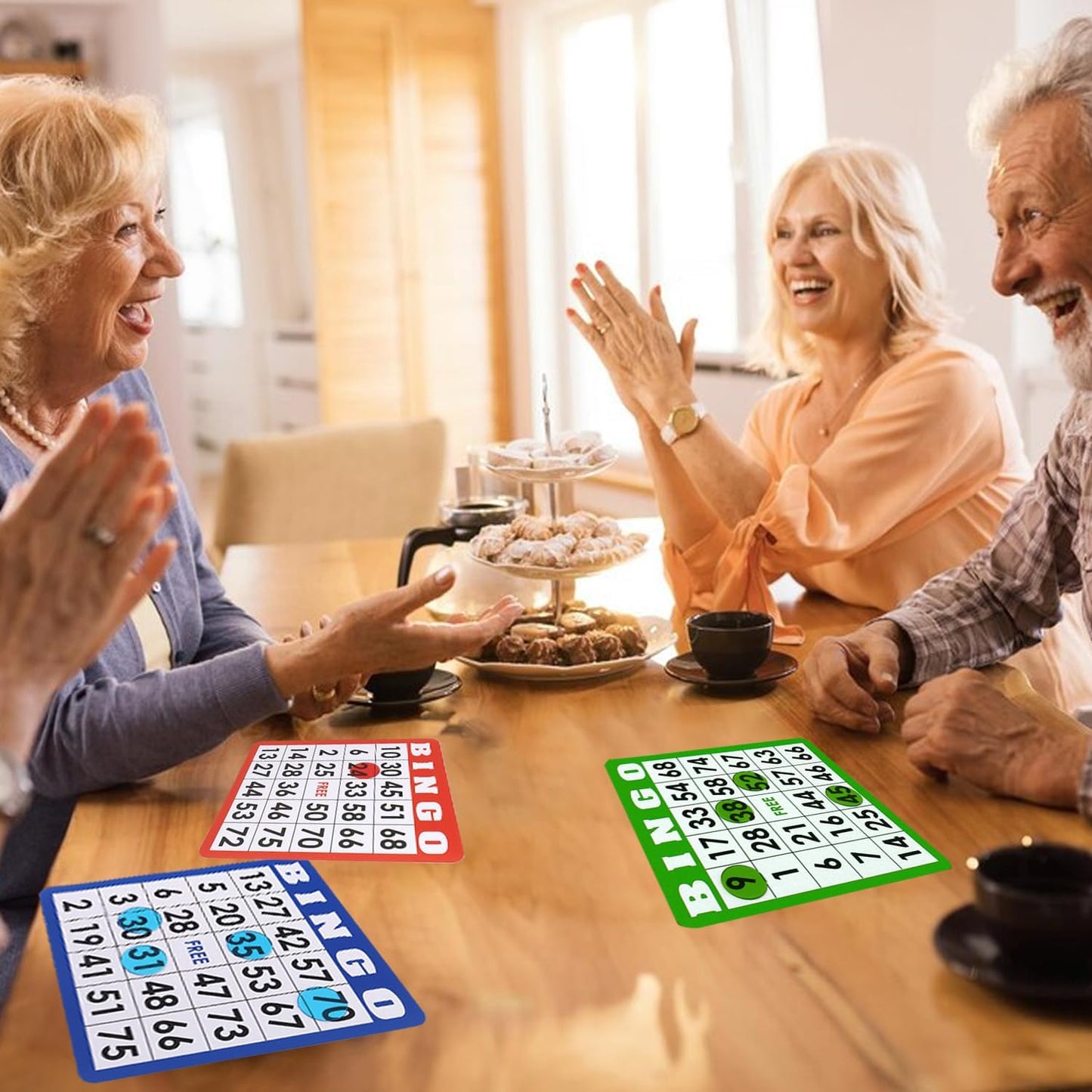 GSE Games & Sports Expert 100-Pack Multi-Color Bingo Game Cards with Easy Read Numbers, Reusable Paper Bingo Sheets for Large Groups, Family/Friend Parties