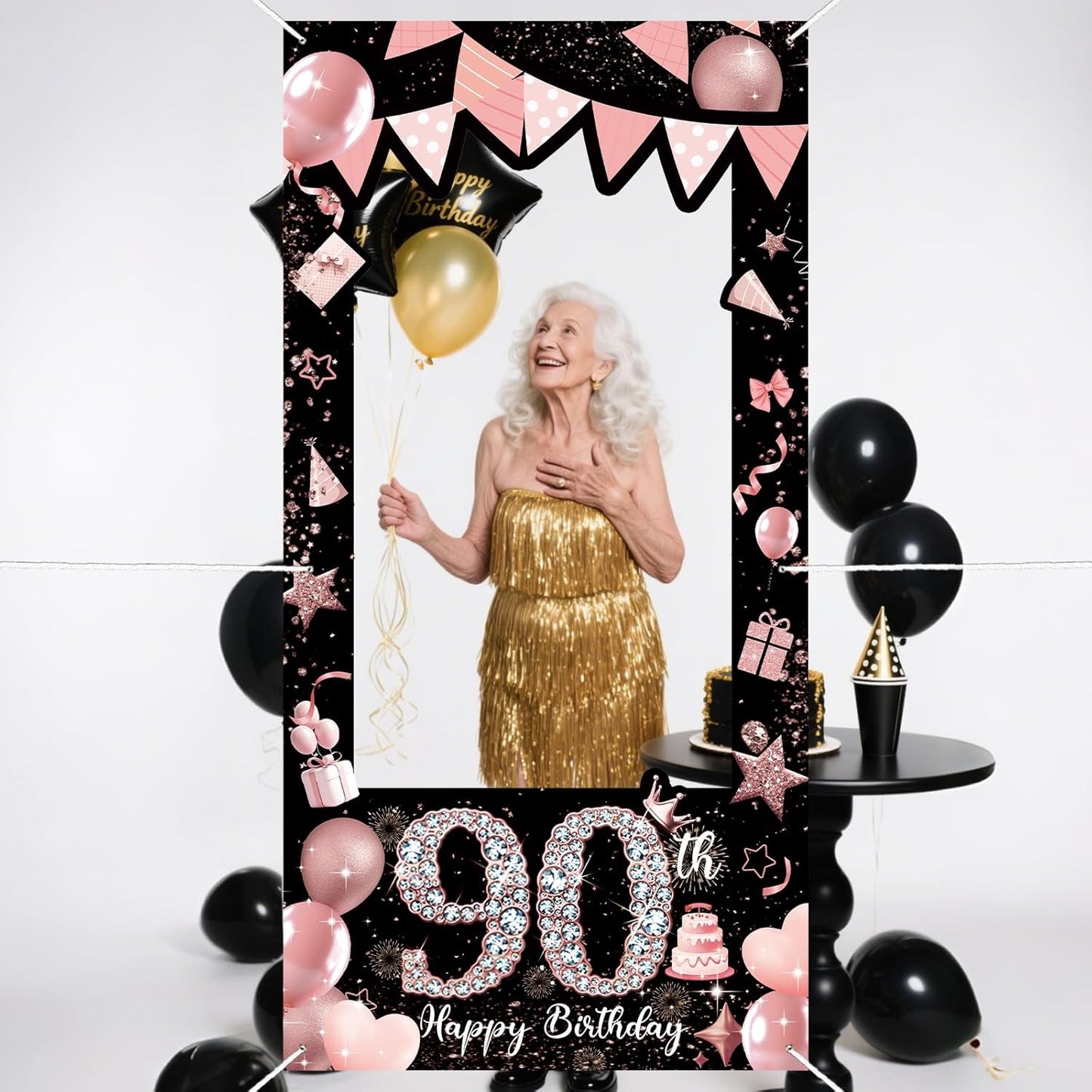 Pink 80th Birthday Neon Photography Banner Backdrop Glow Party Disco Dance Neon Theme Birthday Banner Photo Frame Props Props Selfie Background Face Cutout Photo Props Decoration