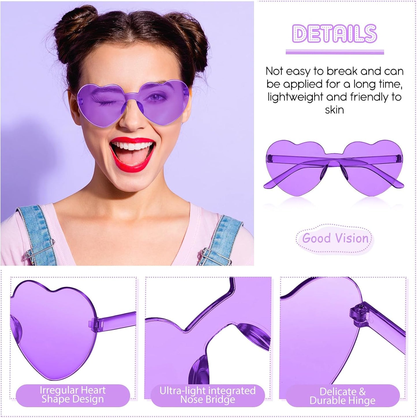 Frienda 8 Pairs Heart Shaped Sunglasses for Women Rimless Heart Glasses Candy Color Sunglasses for Party Favor