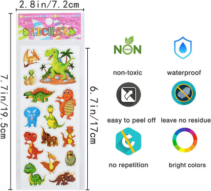 24 Sheets(500+) 3D Puffy Stickers for Toddlers Kids, Bulk Preschool Sticker Sheets for Reward, Craft, Scrapbooking Including Animal, Fruits, Dinosaurs, Fish and More