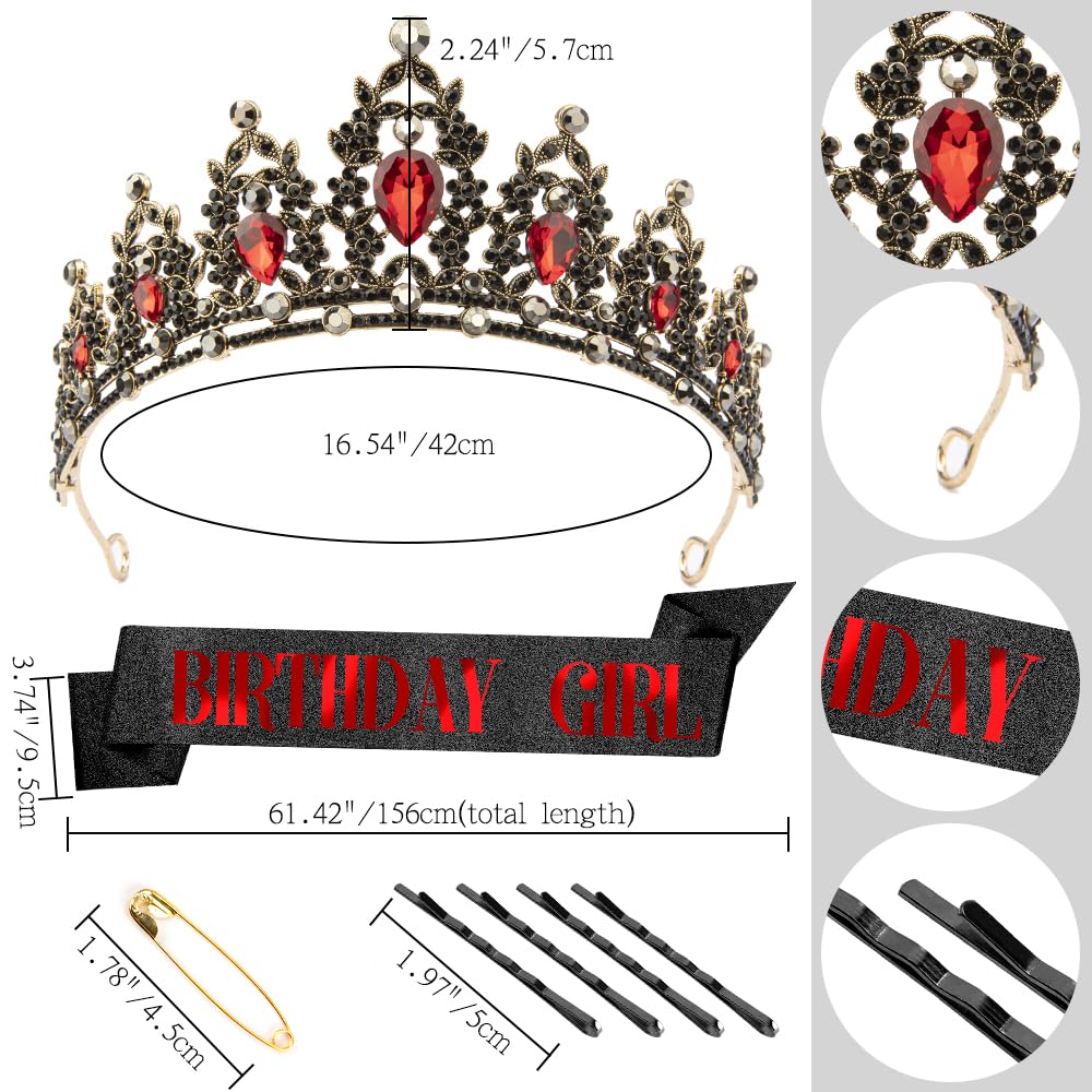 Silver Birthday Crown Headband with Sash for Women - Rhinestone Tiara for Birthday Parties