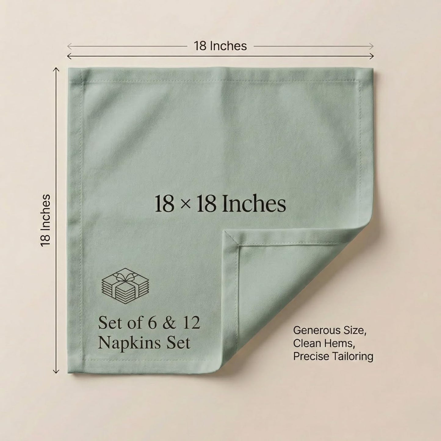 ACCENTHOME Natural Cotton Linen Napkin Set of 12 18x18 inch Dinner Napkins - Washable Soft Premium Hotel Quality Reusable Hemmed Edges Napkins Perfect Table Linens for Family Dinners, Weddings