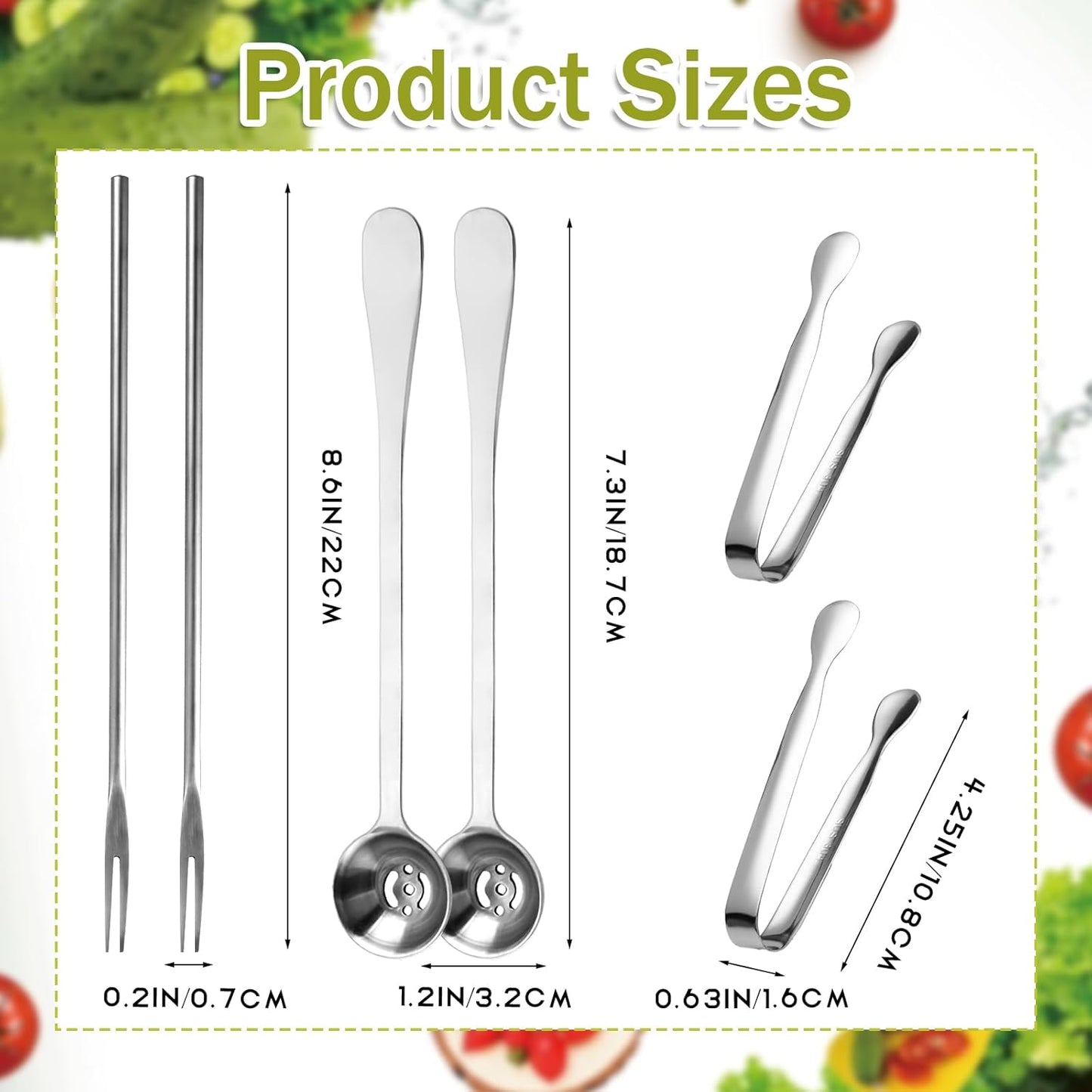 6 Pieces Long Handle Pickle Fork Olive Spoon with Drain Hole Strainer Kitchen Serving Tongs Set, Stainless Steel Pickle Picker for the Jar Cucumber Arugula Caper