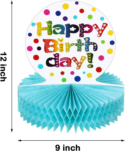 WILLBOND 2 Pieces Happy Birthday Table Decorations Rainbow 3D Honeycomb Paper Table Centerpiece Sign Tabletop Colorful Paper Happy Birthday Centerpiece for Party Supplies