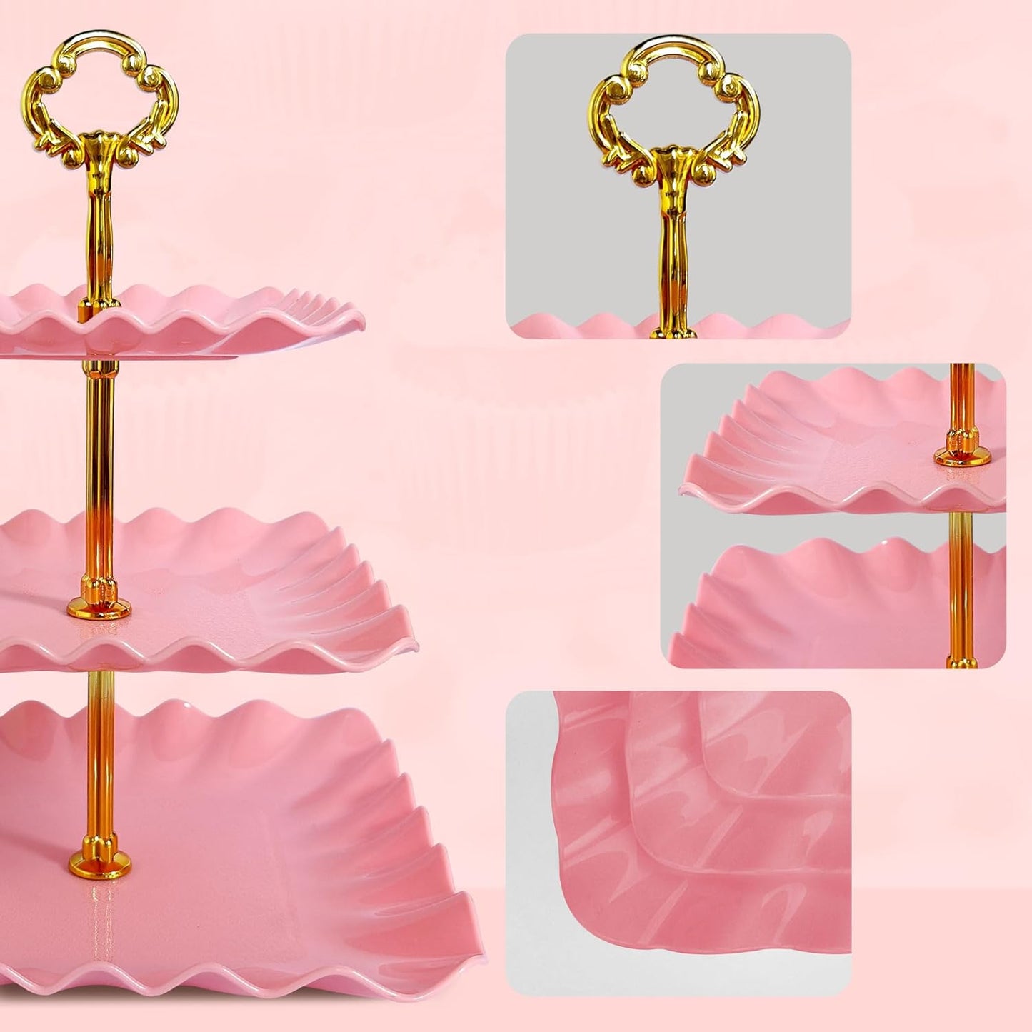 NWK 5 Piece Cake Stand Set with 2 x Large 3-Tier Cupcake Stands, 3 x Appetizer Trays, for Wedding Birthday Baby Shower Tea Party Decorations (White)