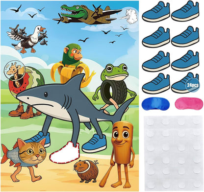 TJLMCORP Italian Brainrot Party Game, Pin the Tail Party Game Set With 24 Stickers and and 2 Blindfolds, Tralalero Themed Birthday Party Supplies, Brain Rot Party Decorations（Tung Tung Tung Sahur）
