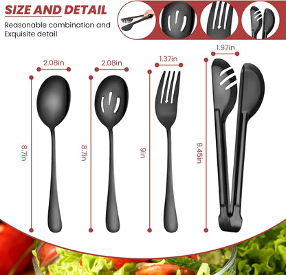 Patelai 15 Pcs Black Stainless Steel Serving Utensil Set 8.7" Large Spoons and Slotted Spoon 9.45" Tong 9" Forks Flatware Wedding Party Restaurant Cooking Kitchen Holiday Buffet Banquet Catering Hotel