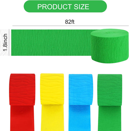 BEISHIDA 8 Rolls Red Yellow Blue and Green Crepe Paper Streamers for Carnival Circus Sesame Street Paw Party Decorations, Birthday DIY Craft Paper(1.8 Inch x 82 Ft/Roll)