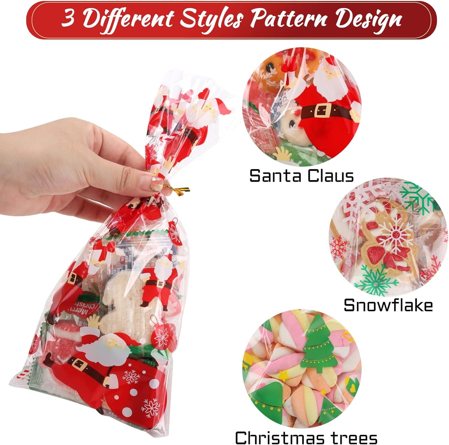 LOKQING Clear Cellophane Treat Bags 6 x 10 in, 100 Pack Mothers Day Gift Bags with Twist Ties, Bags for Cookies, Candy, Party Favors, Bakery Packaging and Small Gifts