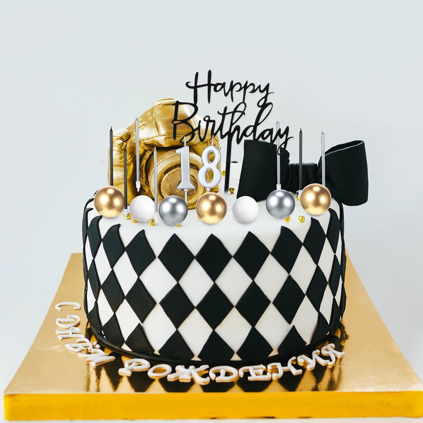 Yerliker 34 Pcs Happy Birthday Cake Toppers Decorations Birthday Candles DIY Cake Decor for Men Women Wedding Anniversary(Gold)