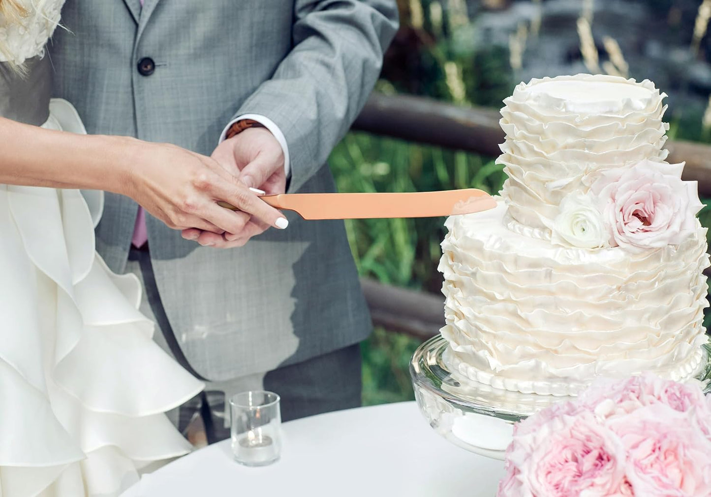 Wedding Cake Knife and Server Set, Gold Cake Cutting Set for Wedding, 4 Pieces Set with Forks for Engagements, Anniversaries, Bride and Groom