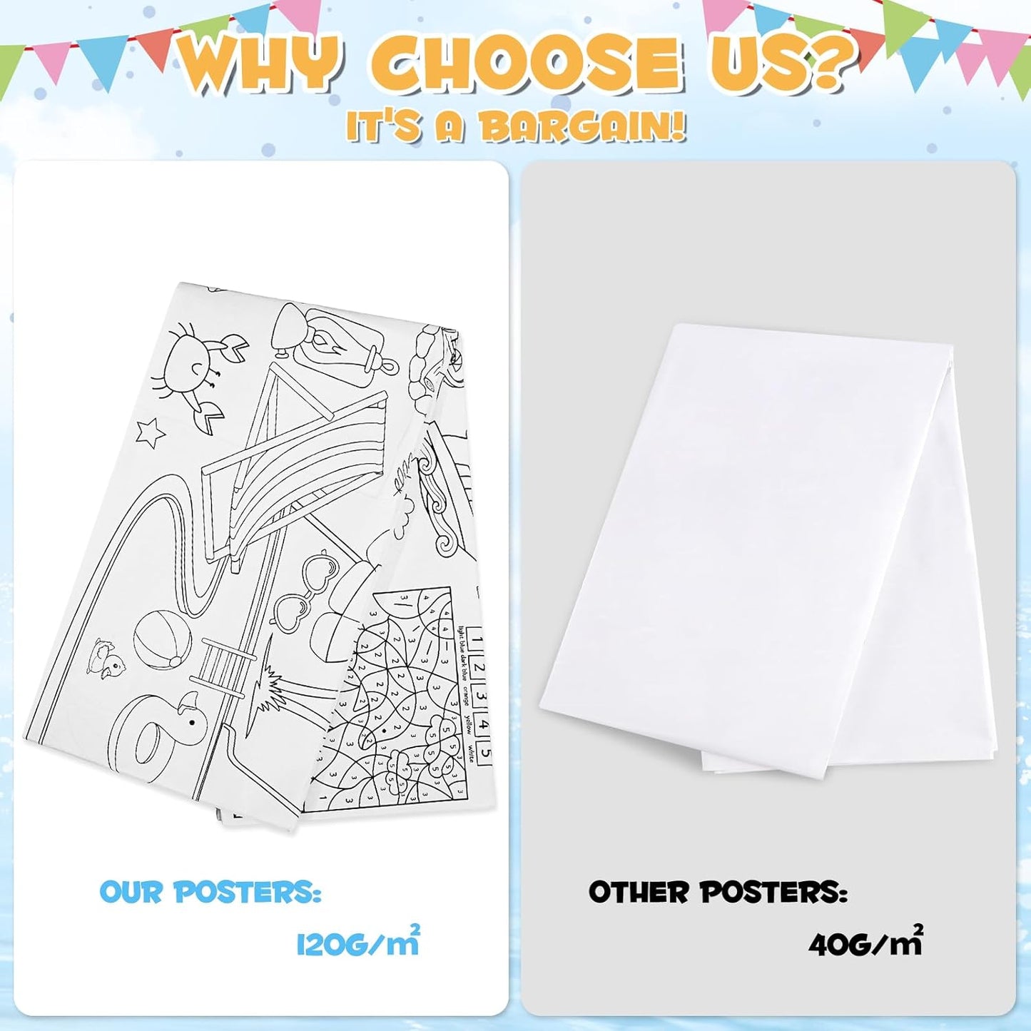 Happy Birthday Giant Coloring Poster/Tablecloth, 30 x 72 Inch Birthday Craft for Kids Art Crafts Paper Banner Kid Games Activities,Coloring Tablecloth Crafts for Classroom Wall School Home Parties
