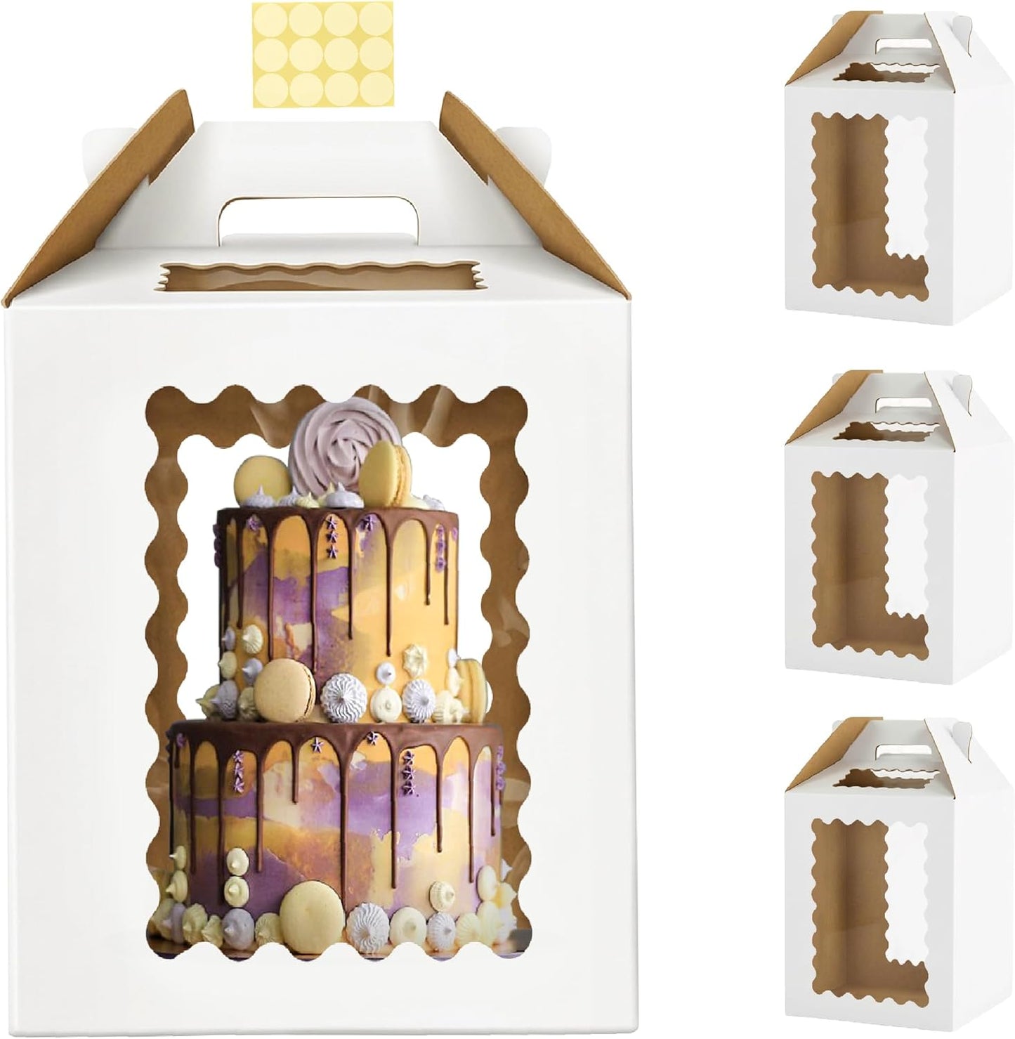 3 Pack 12in Tall Cake Boxes for Tier Cakes, 12x12x14 Inch Tiered Cake Box,Tall Cake Carrier with Window, 10in 12in Large Tierd Bakery Take Out Transport Containers with Handle