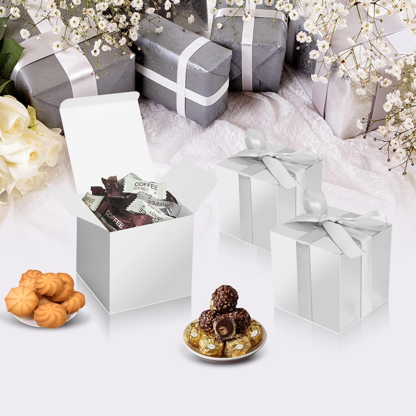 100 Pack Small Gift Boxes, 2x2x2 Inches Favor Boxes Gold Paper Gift Boxes with Lids for Presents, Crafting, Cupcake Boxes, Gifts, Candy Boxes for Wedding Party Bridal Shower Baby Shower Favors