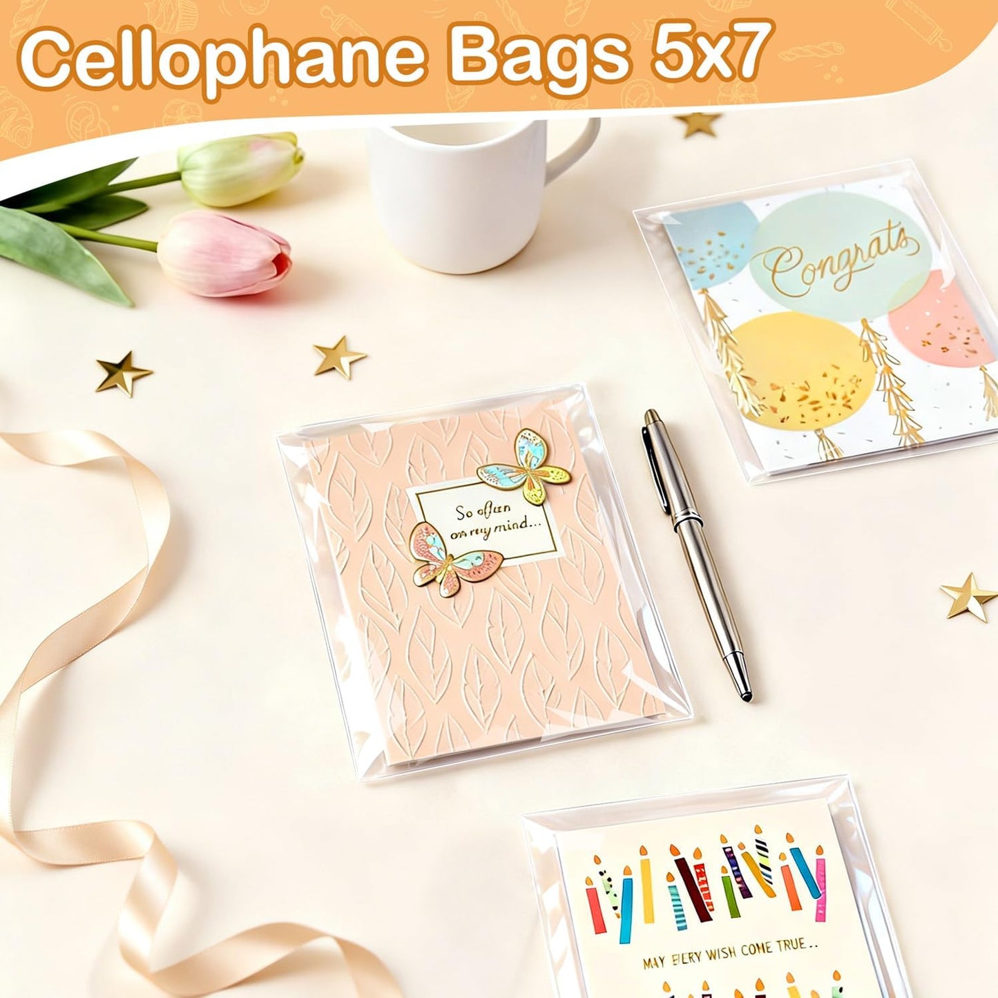 PigPotParty Cookie Bags 4''x 6", 100 Pcs Self Sealing Cellophane Treat Bags, Small Clear Plastic Goodie Bag for Gift, Snack, Party Favor, Candy