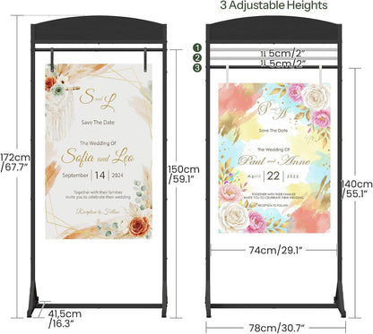 CHOEZON Wedding Welcome Sign Stand, Adjustable Wedding Sign Holder with 4 Leather Straps, 68"x31" Floorstanding Metal Poster Stand with Tripod Base, Display Stand for Wedding, Party, Black TCJ23BB