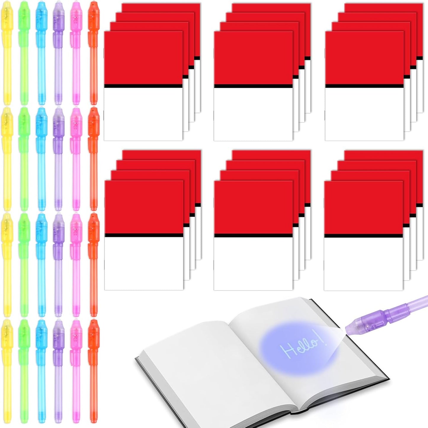 48Pcs Invisible Ink Pen with Anime Themed Notepads Animation Party Favors Spy Pens Magic Marker with Light Red White Video Game Mini Notebook for Birthday Gifts Goodie Bags Stuffers