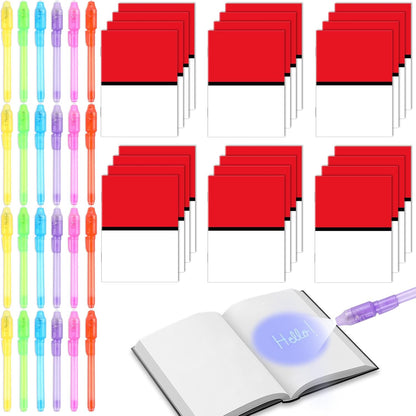 48Pcs Invisible Ink Pen with Anime Themed Notepads Animation Party Favors Spy Pens Magic Marker with Light Red White Video Game Mini Notebook for Birthday Gifts Goodie Bags Stuffers
