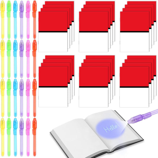 48Pcs Invisible Ink Pen with Anime Themed Notepads Animation Party Favors Spy Pens Magic Marker with Light Red White Video Game Mini Notebook for Birthday Gifts Goodie Bags Stuffers