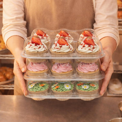 WIKDAY 6 Count Cupcake Containers with Lids, 30 Pack Stackable cupcake holders Clear Plastic Dessert Boxes for 180 Cupcakes, Muffins