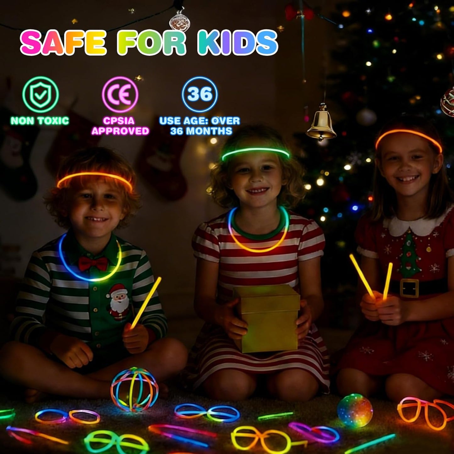 400 Pcs 8 inch Ultra Bright Glow Sticks Bulk Party Favors Pack,Christmas,Easter, Football, Birthday Decorations,Light Up Necklaces and Bracelets with 400 Connectors