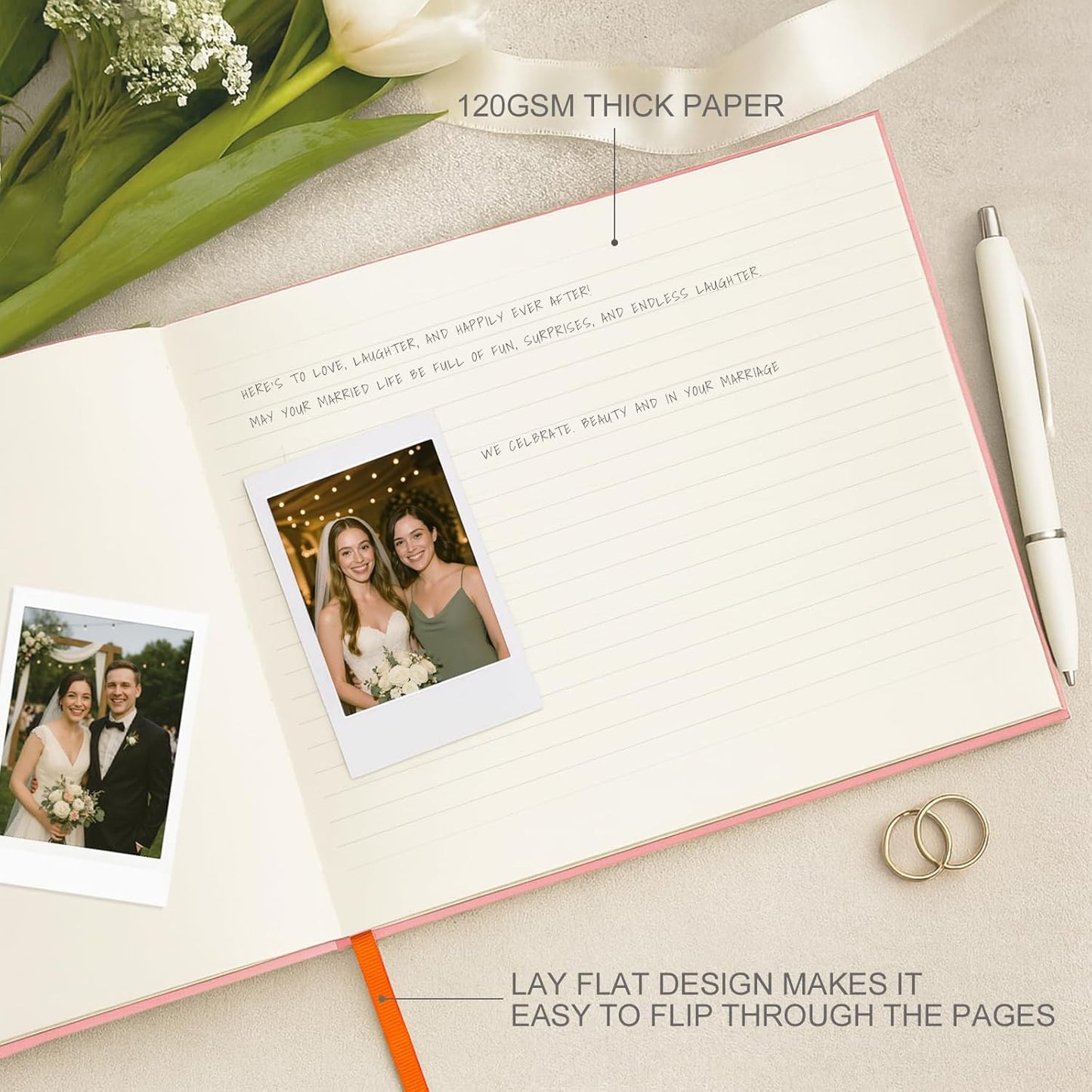 &And Per Se White Wedding Guest Book with Photo Spots – Elegant Hardcover Sign-in Book for Weddings, Baby Showers & Special Events – Blank & Lined Memory Keepsake Album