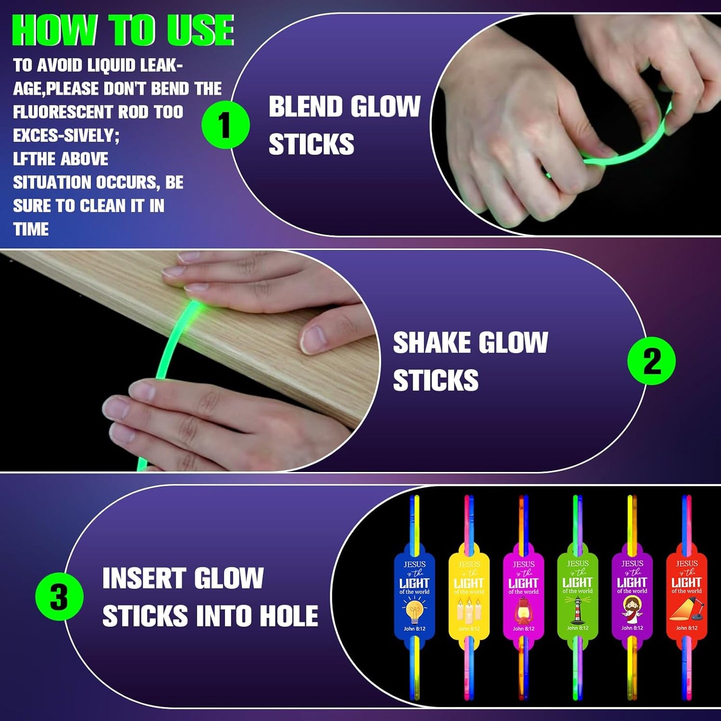 Civaner 48 Packs 2026 Vbs Decorations Christian Gifts Cards with 100 Light Sticks Jesus Is The Light of The Word Cards Glow in The Dark Party Favors Religious Bible Verse Sticks for Vbs Neon Supplies