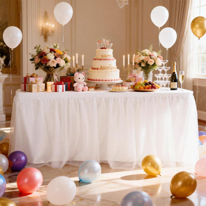 THARAHT Tulle Table Skirt 6FT 180CM Long for Rectangle Tables Round Tables Ruffle Desk Skirt for Princess Girls Birthday Party Cake Dessert Decorations Table Skirt