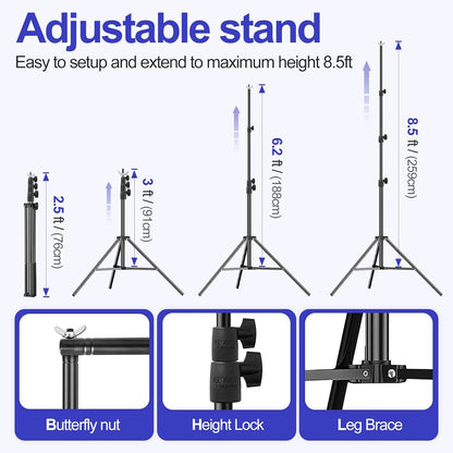 EMART 10x10FT Backdrop Stand, Photo Studio Back Drop Adjustable Stand with 6 Backdrop Clamps,2 Sandbags and Carry Bag,Heavy Duty Background Support System Kit for Photography,Parties,Wedding,Video