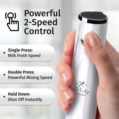 Zulay Kitchen Powerful Milk Frother Wand With Duracell Batteries - Ultra Fast Handheld Drink Mixer - Electric Whisk Foam Maker for Coffee, Lattes, Cappuccino & Matcha - Z1 Motor - Black - Colors A