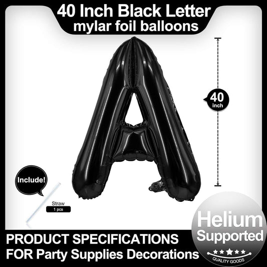 40 Inch Black Letter A Balloons, DIY Phrase Foil Alphabet Letter A Balloons DIY Word A Banner for Birthday Anniversary Celebration Graduation Party Supplies Decoration