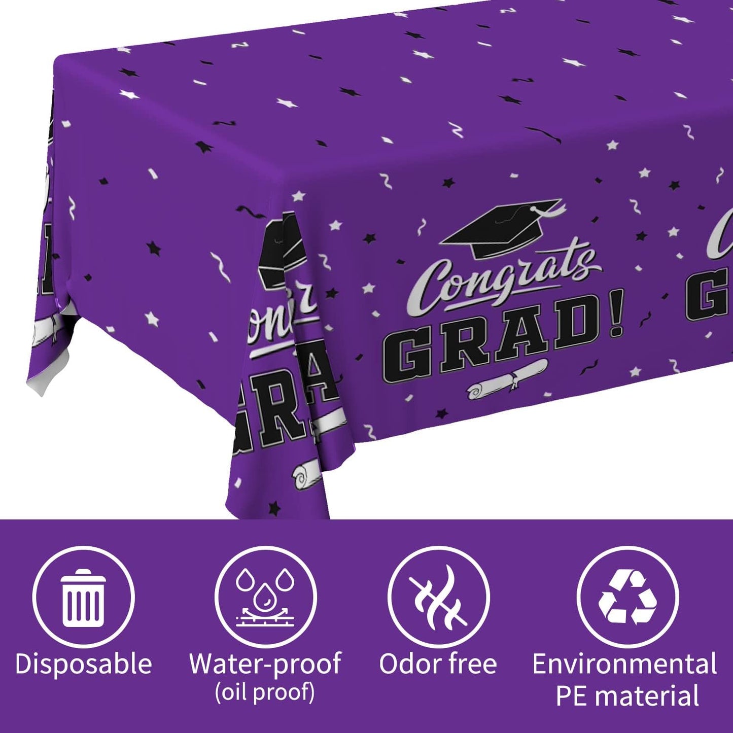Gatherfun Graduation Party Decorations, Gongrats Grad Tablecover for Graduation Party Supplies, 3 pcs Green Table Cloths, 54"x108"