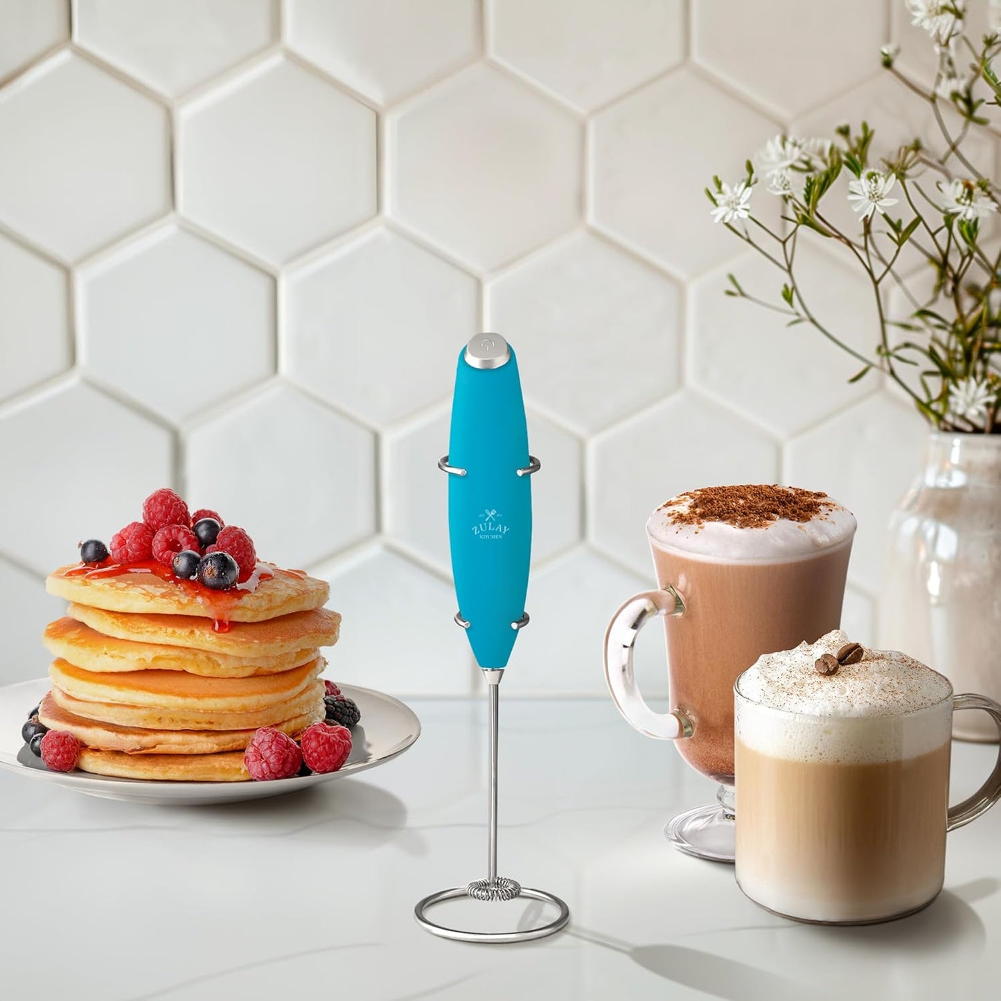 Zulay Kitchen Powerful Milk Frother Wand With Duracell Batteries - Ultra Fast Handheld Drink Mixer - Electric Whisk Foam Maker for Coffee, Lattes, Cappuccino & Matcha - Z1 Motor - Black - Colors D