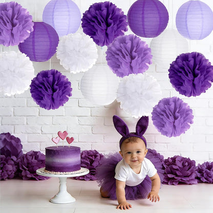Paper Flower Lanterns Tissue Pom Poms Hanging Decorations Purple Flower Ball for Baby Shower Wedding Birthday Graduation Party Mother's Day