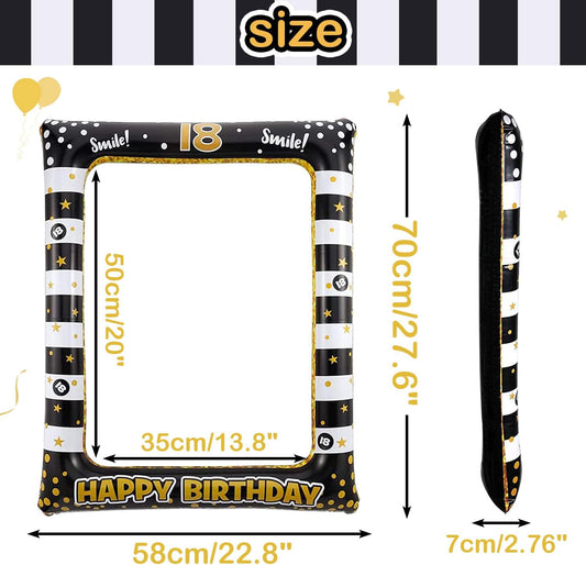 18th Birthday Inflatable Photobooth Selfie Frame & Props Set for Pictures & Decorations Giant Selfie Blow Up Photo Booth Picture Frame Photo Props Decor for 18 Years Old Birthday Party Supplies