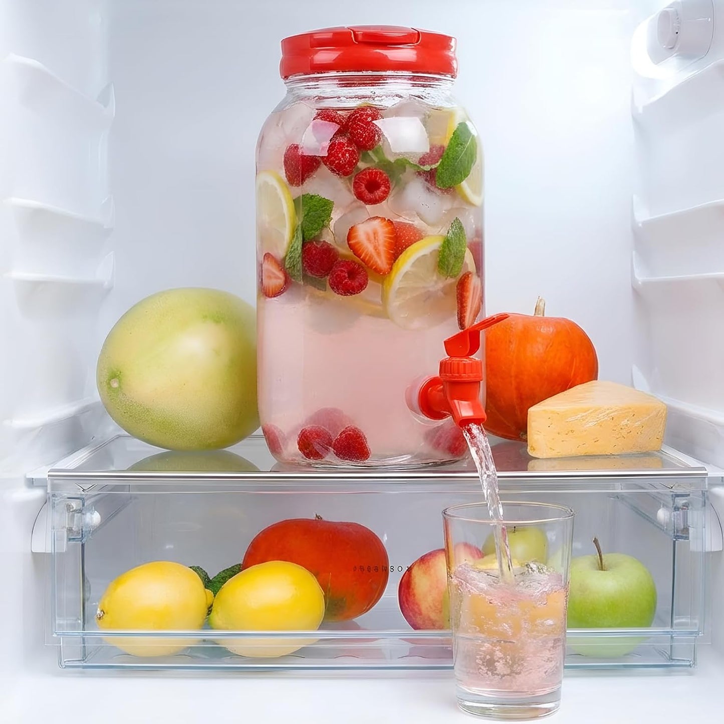 Havawish 2 Pcs 1 Gallon Plastic Beverage Dispenser with Spigot Clear Summer Kitchen Fridge Drink Dispenser for Parties Lemonade Juice Tea Beer Cold Water (Red,Cylinder)
