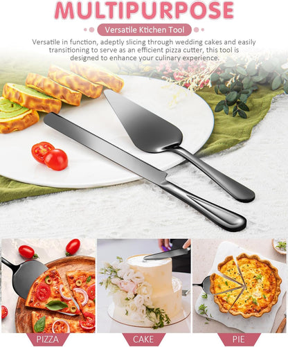 13-Inch Premium Cake Cutting Set for wedding，Exquisite Cake Knife and Server Set with Serrated Design, Ideal for Pastries, Pies, and Desserts (Silver)