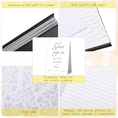 Wedding Guest Book with Pen and Table Cards, 9 x 9 Inch Guest Book Wedding Reception 50 Sheets Sign in Book Wedding Memory Book for Wedding Party Bridal or Baby Shower Guest Visitor (Elegant Style)