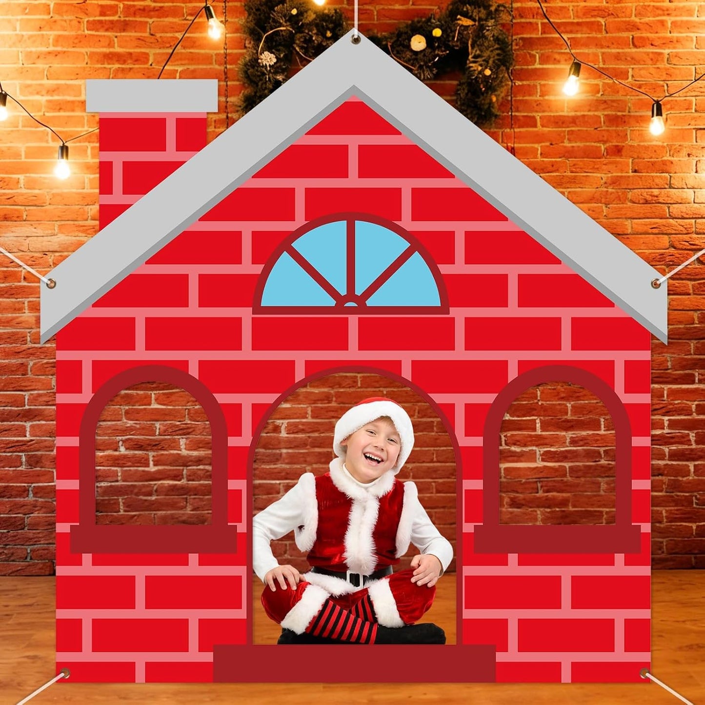 Large Red Brick House Photo Prop Red Brick House Shaped Selfie Frame Backdrop Banner Little Pigs Party Photo Booth Props for Kids Birthday Farm Animal Magical Party Decorations Supplies 63 x 60 Inch