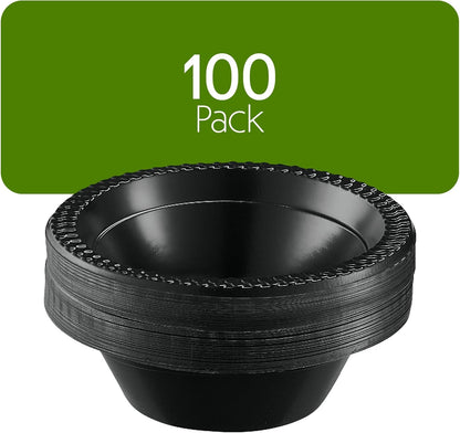 PLASTICPRO 100 PCS Black Plastic Bowls Light Weight 12 oz Plastic Soup Bowls Black Salad Plates Disposable for Party and Wedding
