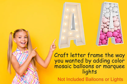 JW Passion - Premium Quality Made 3FT Tall Mosaic Balloon Frame Big Marquee Light Up Letters DIY Kit for Birthday Party Wedding Backdrop Decor Letter A Pre-Cut Foam Board