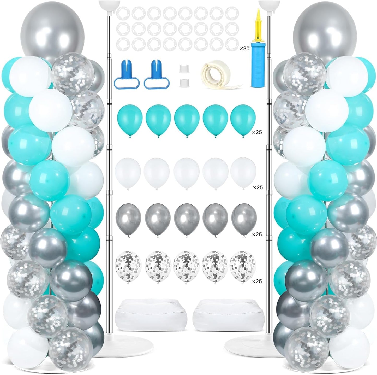 2 Set Black and Gold Balloons Column Stand Kit with 100 Balloons Adjustable Balloon Stand with Bases for Floor Black Gold Confetti Balloon Column Kit for Bridal Shower Valentine Birthday Party Decor