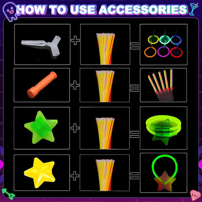 470psc Glow in the Dark Party Supplies for Adults Birthdays,Light Up Party Favors with 200 Glow Sticks Bulk,DIY Glow Necklaces Glasses Bracelets Headband, Christmas Neon Party Supplies