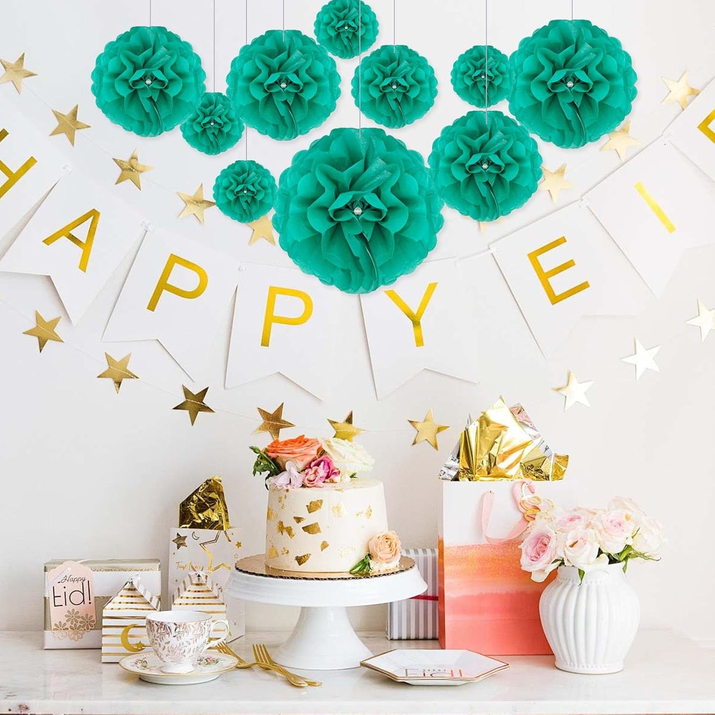 Tissue Paper Pom Poms, Pink Tissue Paper Flowers, Hanging Flower Balls for Weddings Fiesta Parties Birthday Baby Showers Classroom Bridal Shower Decoration (18Piece Set-6/10/12/14Inch)