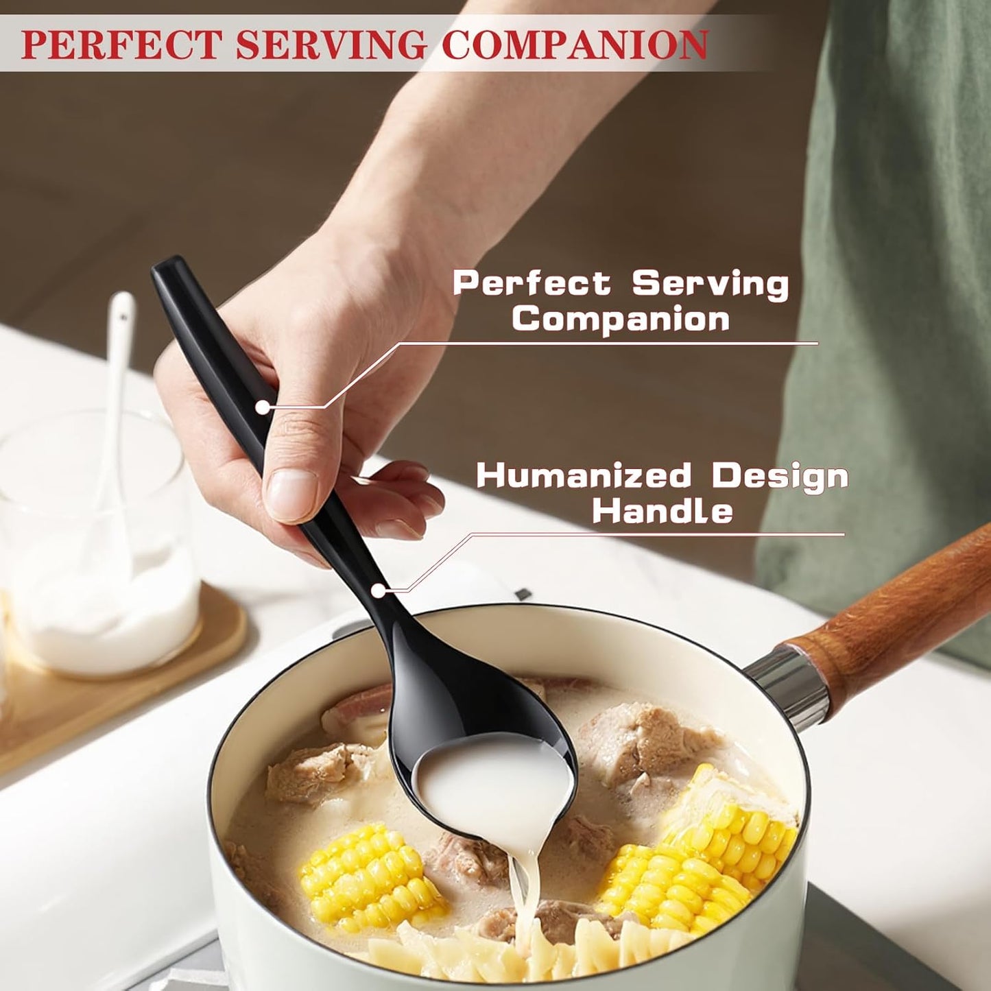 Mwellewm 10" Serving Spoons Plastic Serving Utensils 12 Packs Disposable Spoons for Buffet Large Heavy Duty Black Plastic Soup Spoons Catering Supplies for Parties Weddings Gatherings Holiday