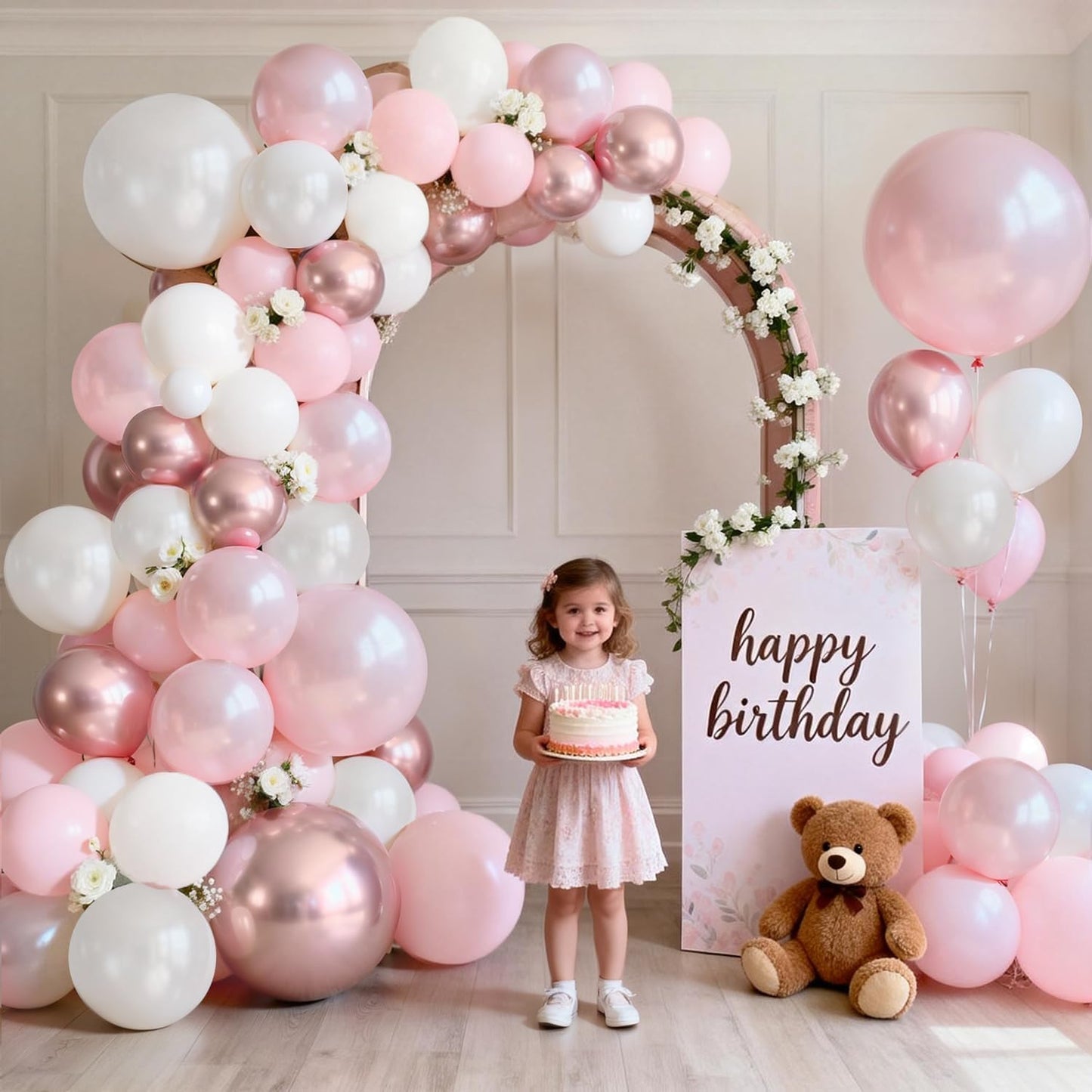 Rose Gold Balloon Garland Kit, Nude Pastel Pink Metallic Gold Matte White Balloons Gold and Rose Gold Confetti Balloons for Valentines Day Wedding Bridal Shower Party Girl Birthday Decorations