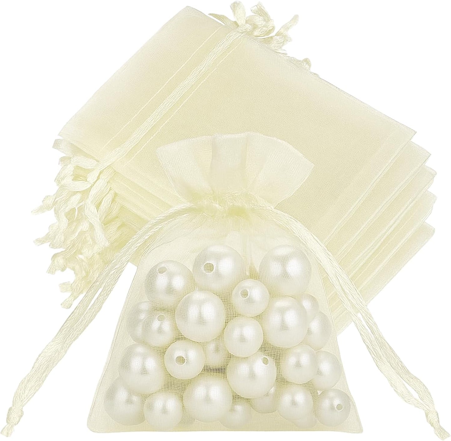 joycraft 50Pcs Organza Bags, 2x3 inch Gift Favor Bags, White Wedding Favor Bags, Jewelry Pouches with Drawstring, Mesh Bags Drawstring for Jewelry, Festival, Makeup, Candy, Desserts